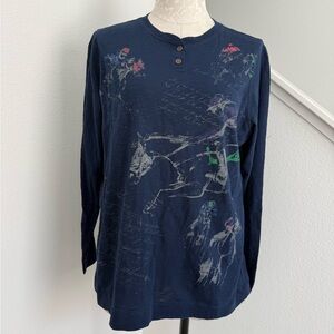 NWT Lauren Ralph Lauren Navy Blue Henley Long Sleeved Horse Equestrian 1X XL